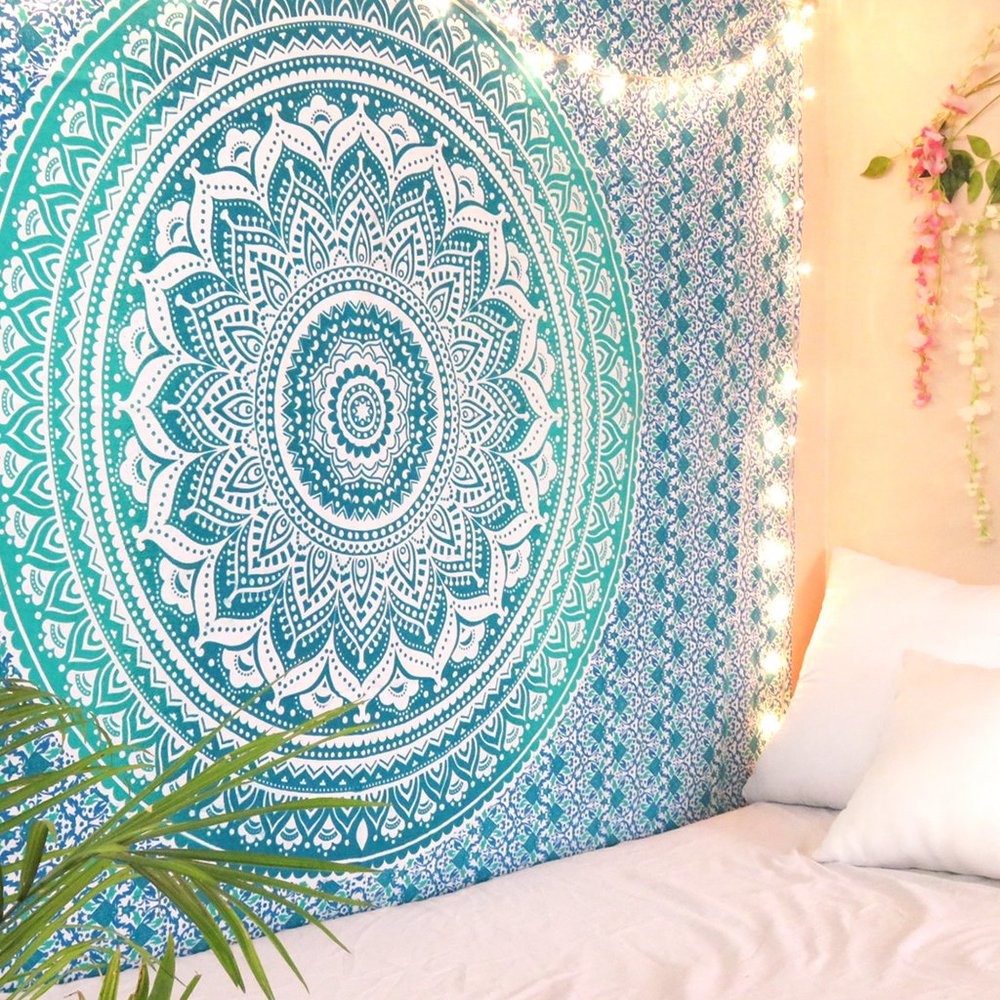 Oussum Blue Mandala Twin Tapestry For Home Decor